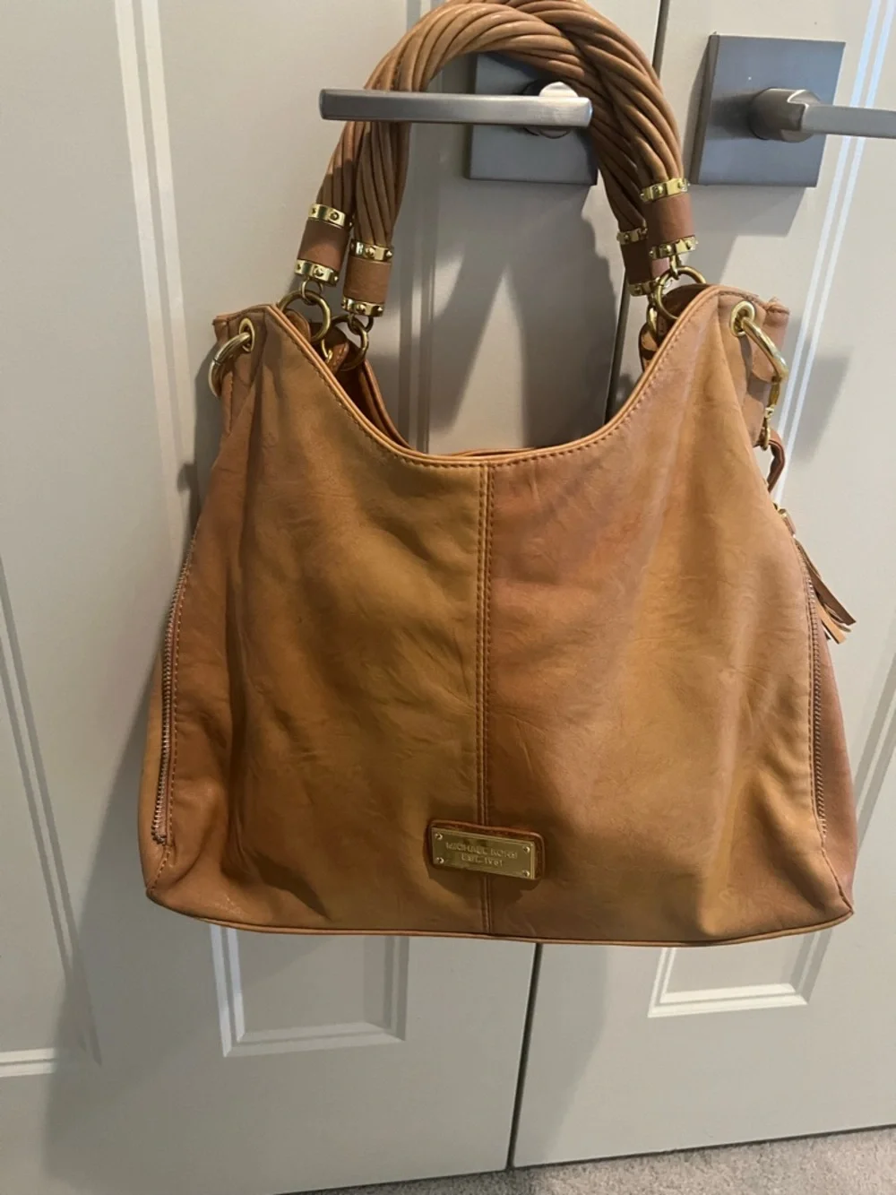 MICHAEL Michael Kors Tan Leather Shoulder Hobo with Braided Handles - Picture 2 of 7